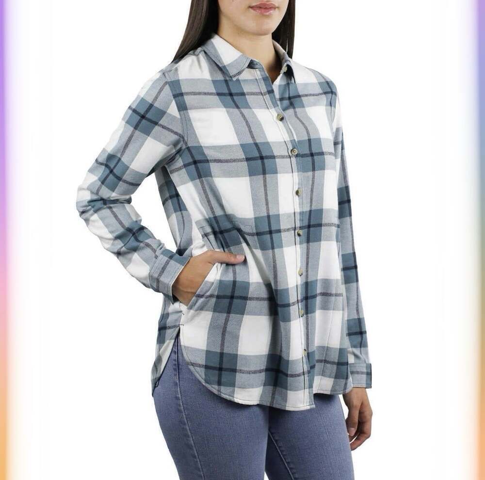 Jachs Girlfriend Women’s Super Soft Feel Flannel Shirt Button Up, Green/White M